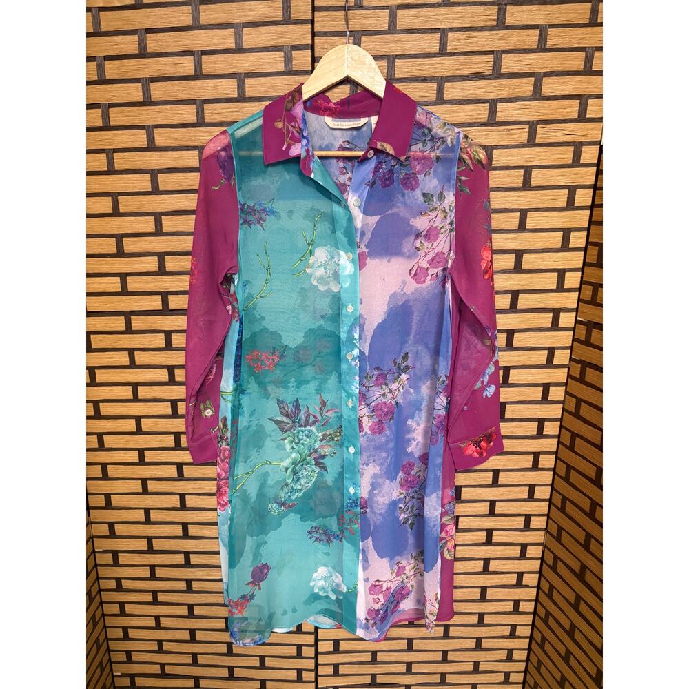 Soft Surroundings  Purple And‎ Floral Button Down Tunic Top Size Petite XS